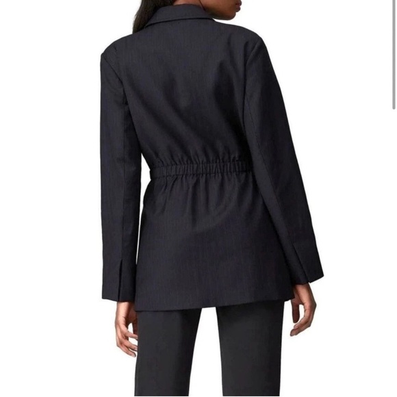 CO Blazer Jacket Black Pinstripe Wool Blend Tie Waist Pockets Size L - Picture 3 of 11